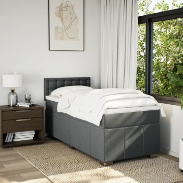 Pat box spring cu saltea, gri închis, 90x200 cm, textil - Img 4