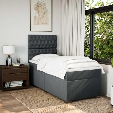 Pat box spring cu saltea, gri închis, 90x200 cm, textil - Img 3