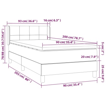 Pat box spring cu saltea, gri închis, 90x200 cm, textil - Img 6