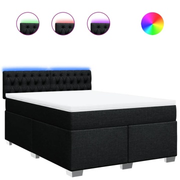Pat box spring cu saltea, negru, 140x200 cm, textil - Img 2