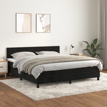 Pat box spring cu saltea, negru, 160x200 cm, catifea - Img 1