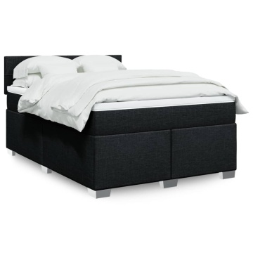 Pat box spring cu saltea, negru, 160x200 cm, textil - Img 1