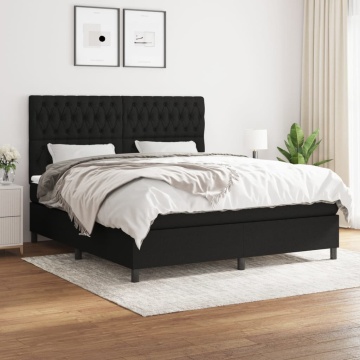 Pat box spring cu saltea, negru, 180x200 cm, catifea - Img 1