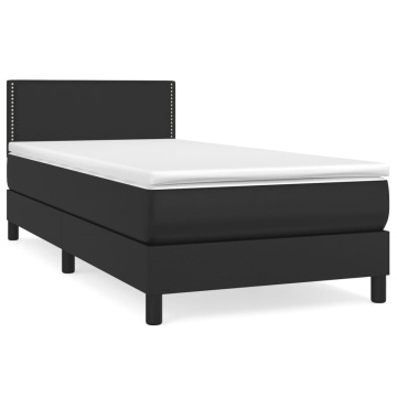 Pat box spring cu saltea, negru, 80x200 cm, piele ecologică - Img 2