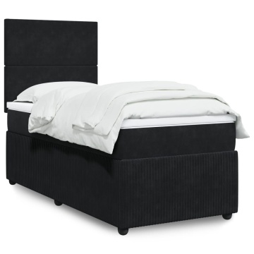 Pat box spring cu saltea, negru, 90x190 cm, catifea - Img 1