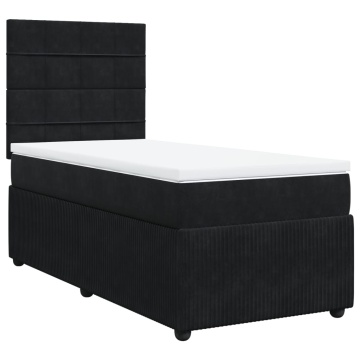 Pat box spring cu saltea, negru, 90x190 cm, catifea - Img 3