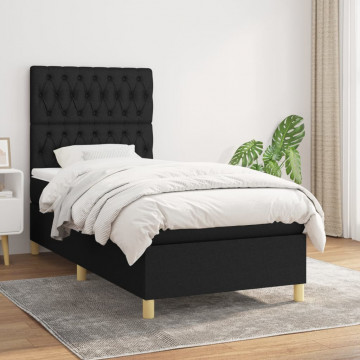 Pat box spring cu saltea, negru, 90x190 cm, textil - Img 1