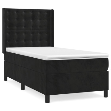 Pat box spring cu saltea, negru, 90x200 cm, catifea - Img 2