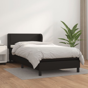 Pat box spring cu saltea, negru, 90x200 cm, piele ecologică - Img 1