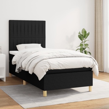 Pat box spring cu saltea, negru, 90x200 cm, textil - Img 1