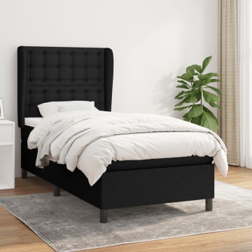 Pat box spring cu saltea, negru, 90x200 cm, textil - Img 1
