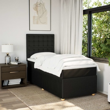 Pat box spring cu saltea, negru, 90x200 cm, textil - Img 3