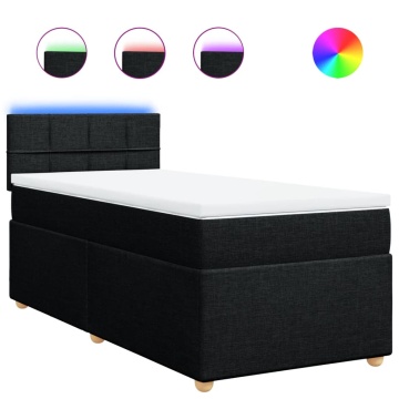Pat box spring cu saltea, negru, 90x200 cm, textil - Img 2