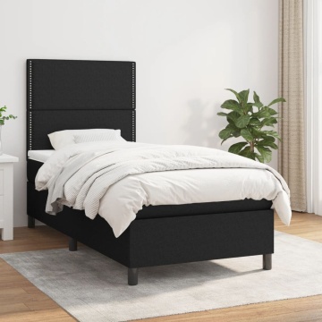 Pat box spring cu saltea, negru, 90x200 cm, textil - Img 1