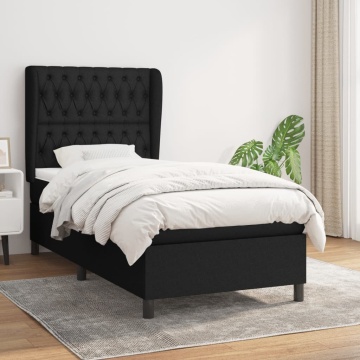 Pat box spring cu saltea, negru, 90x200 cm, textil - Img 1