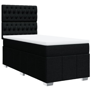 Pat box spring cu saltea, negru, 90x200 cm, textil - Img 2