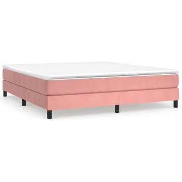 Pat box spring cu saltea, roz, 160x200 cm, catifea - Img 2