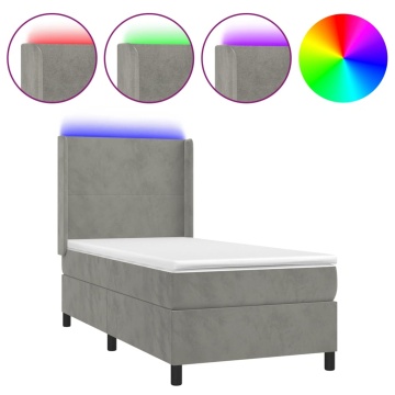 Pat continental cu saltea & LED, gri deschis, 80x200 cm catifea - Img 2