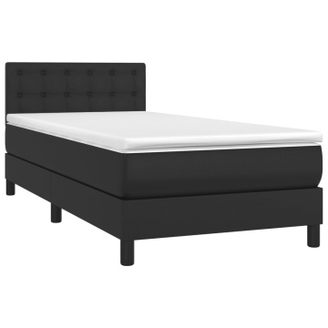 Pat continental cu saltea & LED, negru, 80x200 cm, piele eco - Img 4