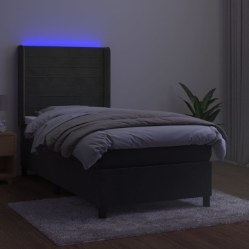 Pat continental cu saltea și LED, gri închis, 80x200 cm catifea - Img 3