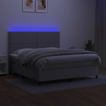 Pat cu arcuri, saltea și LED, gri deschis, 180x200 cm, textil - Img 4