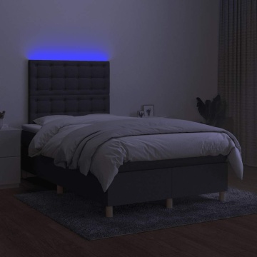 Pat cu arcuri, saltea și LED, gri închis, 120x190 cm, textil - Img 4