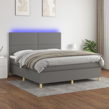 Pat cu arcuri, saltea și LED, gri închis, 180x200 cm, textil - Img 1