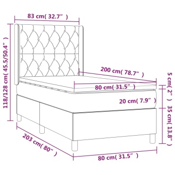Pat cu arcuri, saltea și LED, gri închis, 80x200 cm, textil - Img 7