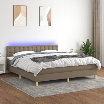 Pat cu arcuri, saltea și LED, gri taupe, 160x200 cm, textil - Img 1