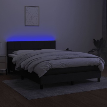 Pat cu arcuri, saltea și LED, negru, 140x190 cm, textil - Img 4