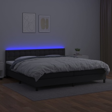 Pat cu arcuri, saltea și LED, negru, 200x200cm, piele ecologică - Img 4