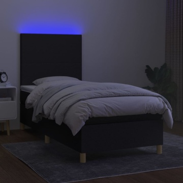 Pat cu arcuri, saltea și LED, negru, 80x200 cm, textil - Img 4