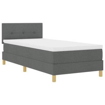 Pat cu Arcuri și Saltea Gri Întunecat 90x200 cm Țesătură - Img 3
