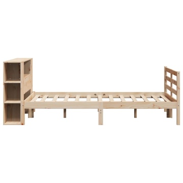 Pat cu bibliotecă fără saltea, 120x190 cm, lemn masiv de pin - Img 6