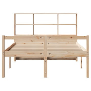 Pat cu bibliotecă fără saltea, 140x190 cm, lemn masiv de pin - Img 4