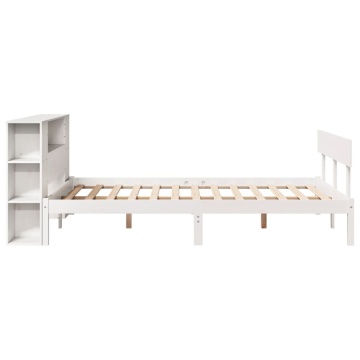 Pat cu bibliotecă fără saltea, alb, 140x190 cm, lemn masiv pin - Img 6