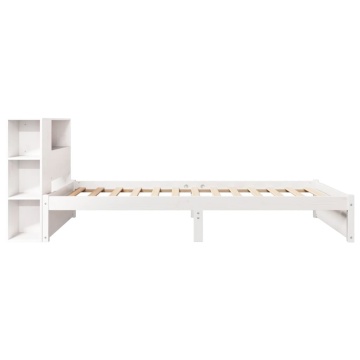 Pat cu bibliotecă fără saltea, alb, 90x190 cm, lemn masiv pin - Img 8