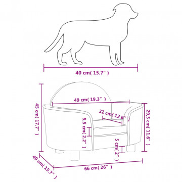 Pat de câini, gri deschis, 66x40x45 cm, catifea - Img 6