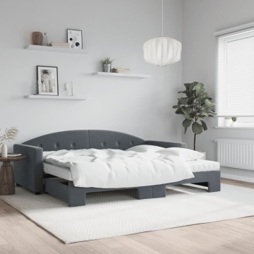 Pat de zi cu extensie și saltele, gri închis 90x200 cm catifea - Img 1