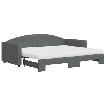 Pat de zi cu extensie și saltele, gri închis, 90x200 cm, textil - Img 2