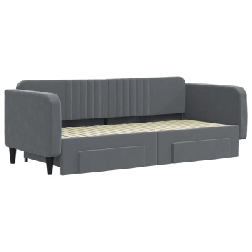 Pat de zi cu extensie și sertare gri închis 90x200 cm catifea - Img 3