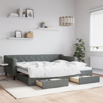 Pat de zi cu extensie și sertare, gri închis, 90x200 cm textil - Img 1