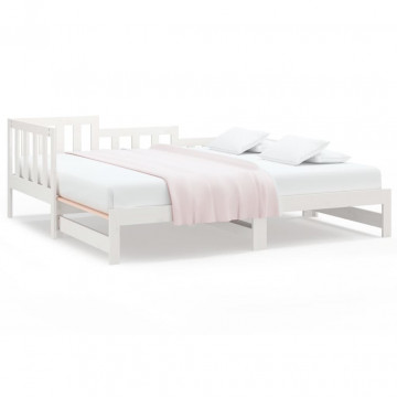 Pat de zi extensibil, alb, 2x(80x200) cm, lemn masiv de pin - Img 2