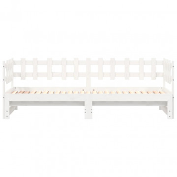 Pat de zi extensibil, alb, 2x(90x200) cm, lemn masiv de pin - Img 6