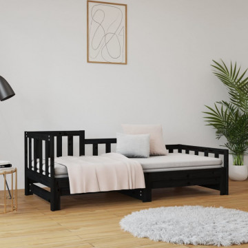 Pat de zi extensibil negru 2x(80x200) cm lemn masiv de pin - Img 4