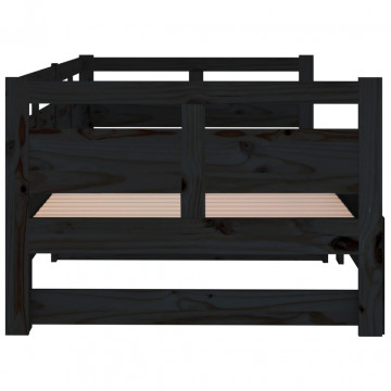 Pat de zi extensibil, negru, 2x(90x190) cm, lemn masiv de pin - Img 7