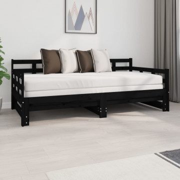 Pat de zi extensibil, negru, 2x(90x190) cm, lemn masiv de pin - Img 1