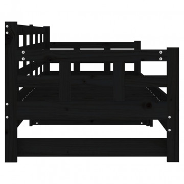 Pat de zi extensibil, negru, 2x(90x190) cm, lemn masiv de pin - Img 6