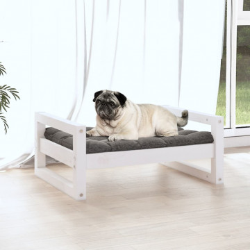 Pat pentru câini, alb, 65,5x50,5x28 cm, lemn masiv de pin - Img 3