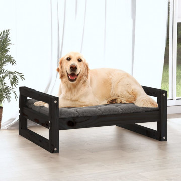 Pat pentru câini, negru, 75,5x55,5x28 cm, lemn masiv de pin - Img 3